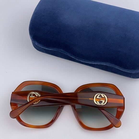 NEW GUCCI LOGO GG0796S 003 Havana Gray Gradient Geometric Women Sunglasses - Picture 10 of 12